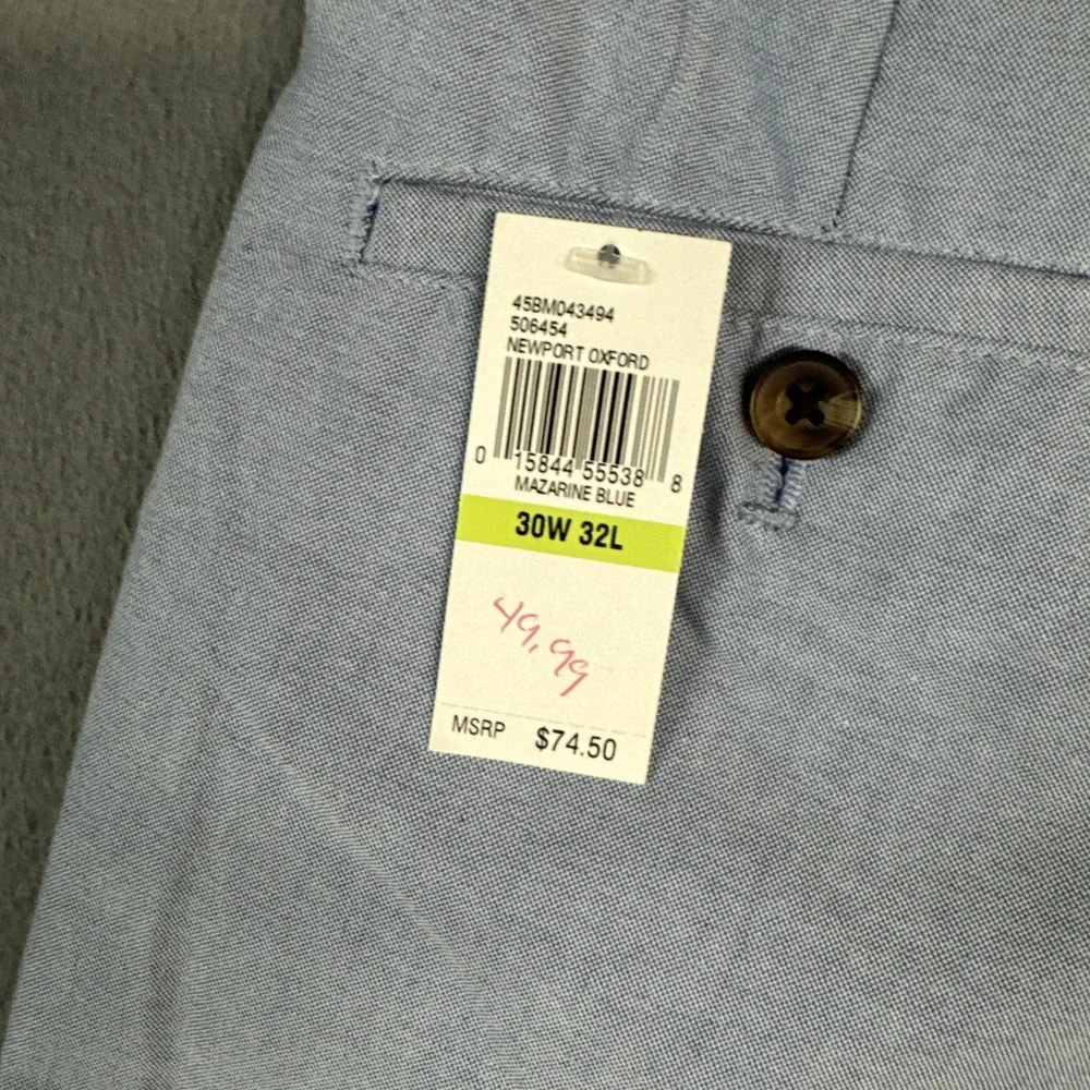 Izod Pants Mens 30x32 Light Blue Straight Fit Flat Front Wrinkle Free Oxford NWT